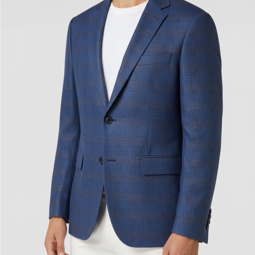 Bespoke Tazzio Europa Blazer Men’s‎ 38R Blue Windowpane Skinny Fit Sport Jacket